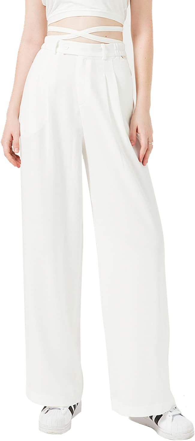 High Waisted Petite Wide Leg 70s Work Pants for Office Casual Business Women