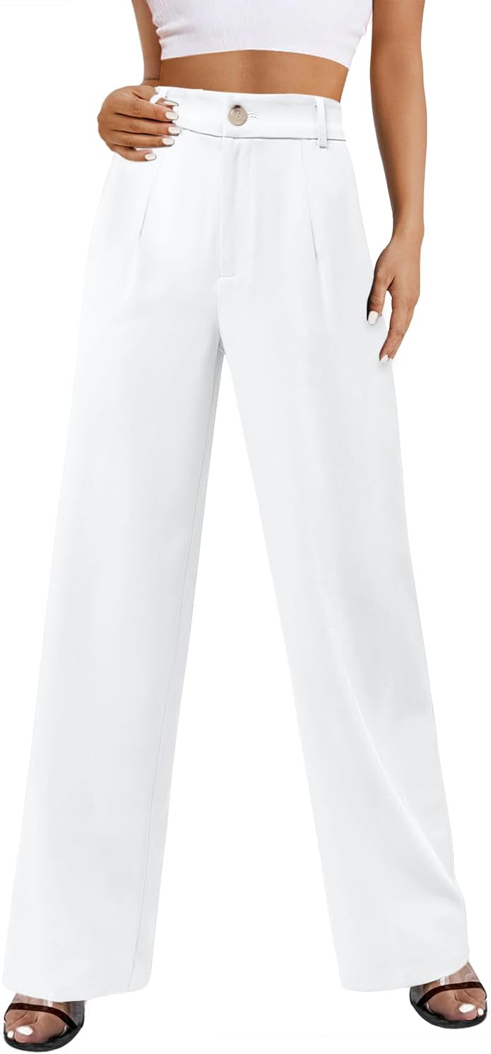 Womens Wide Leg Pants High Waisted Slacks Straight Long Work Business Trousers with Pockets