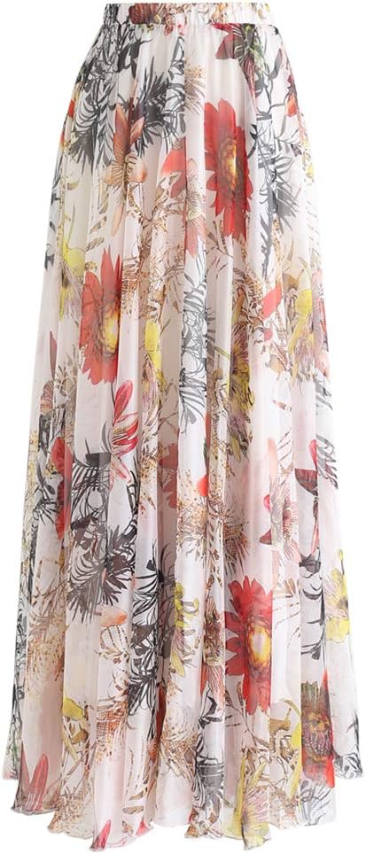 Women's Floral Watercolor Flower Maxi Floral Chiffon Slip Skirt