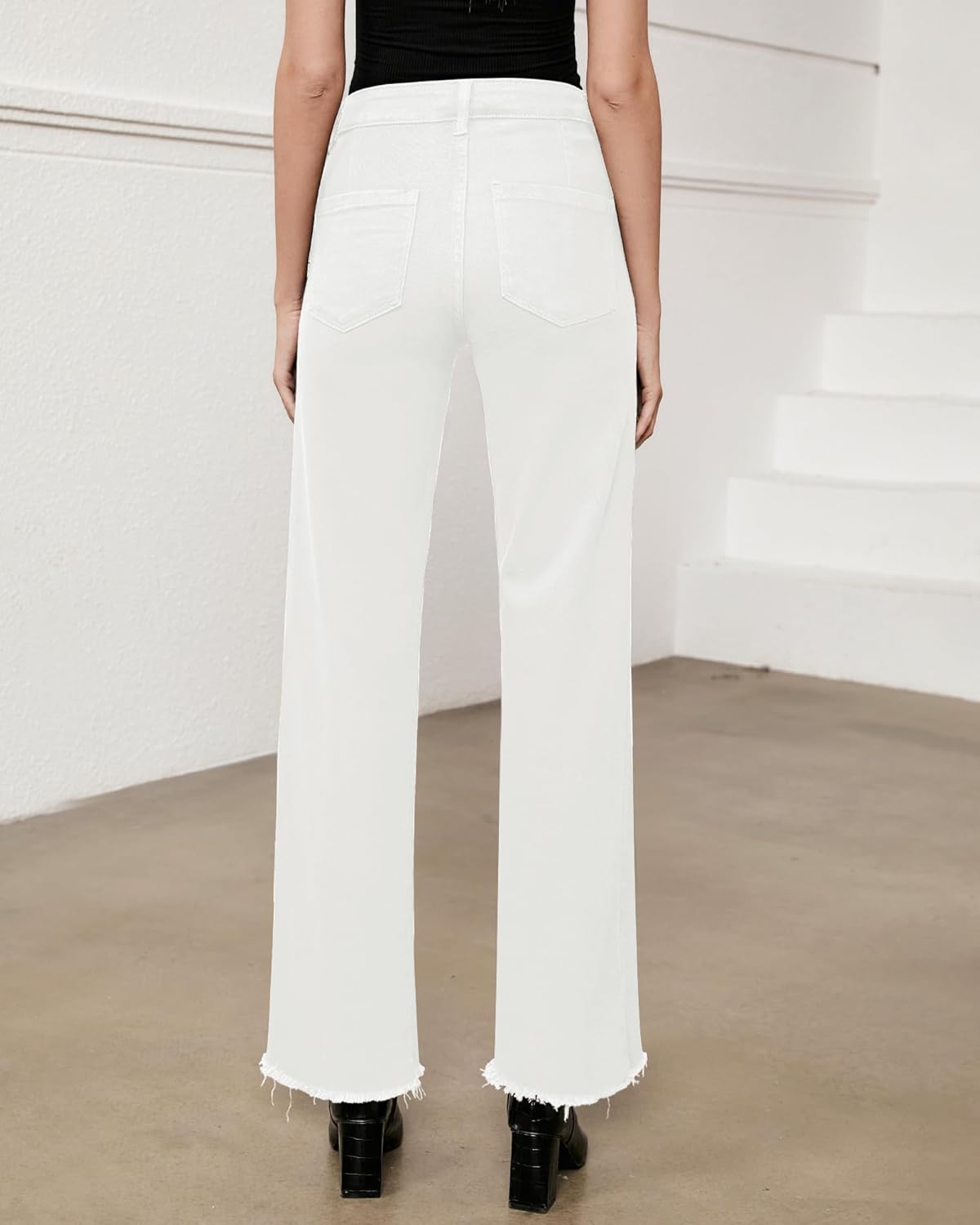 Straight Leg Jeans for Women High Waisted Stretchy Frayed Raw Hem Loose Denim Pants Casual Baggy Jean Trousers - Image 2