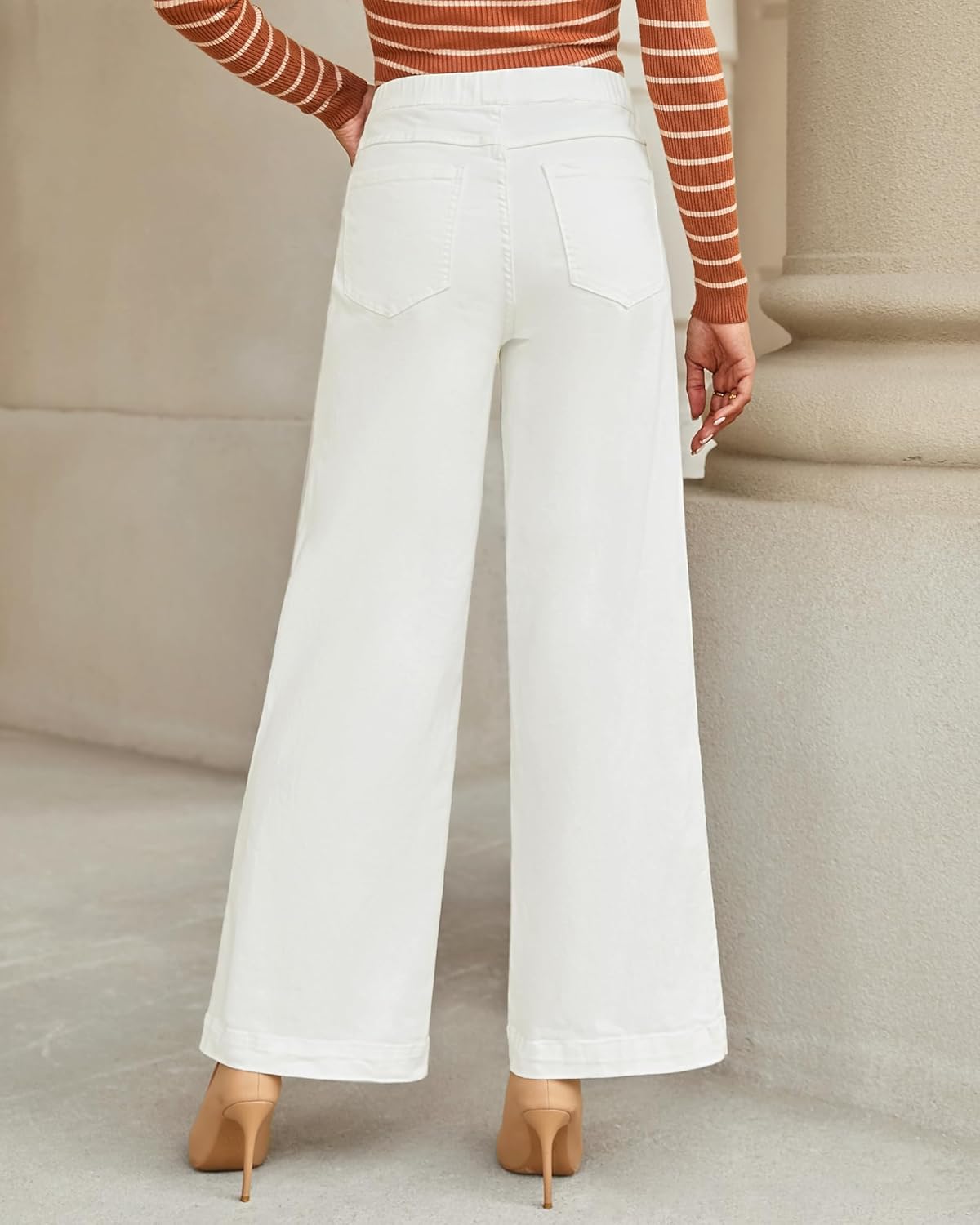 Pull On Womens Jeans Baggy Stretchy High Waisted Denim Wide Leg Trouser Pants Trendy Front Seam 90s Loose Jean - Image 2