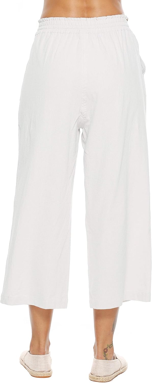 Womens Linen Pants High Waisted Wide Leg Drawstring Casual Loose Trousers with Pockets - Image 2