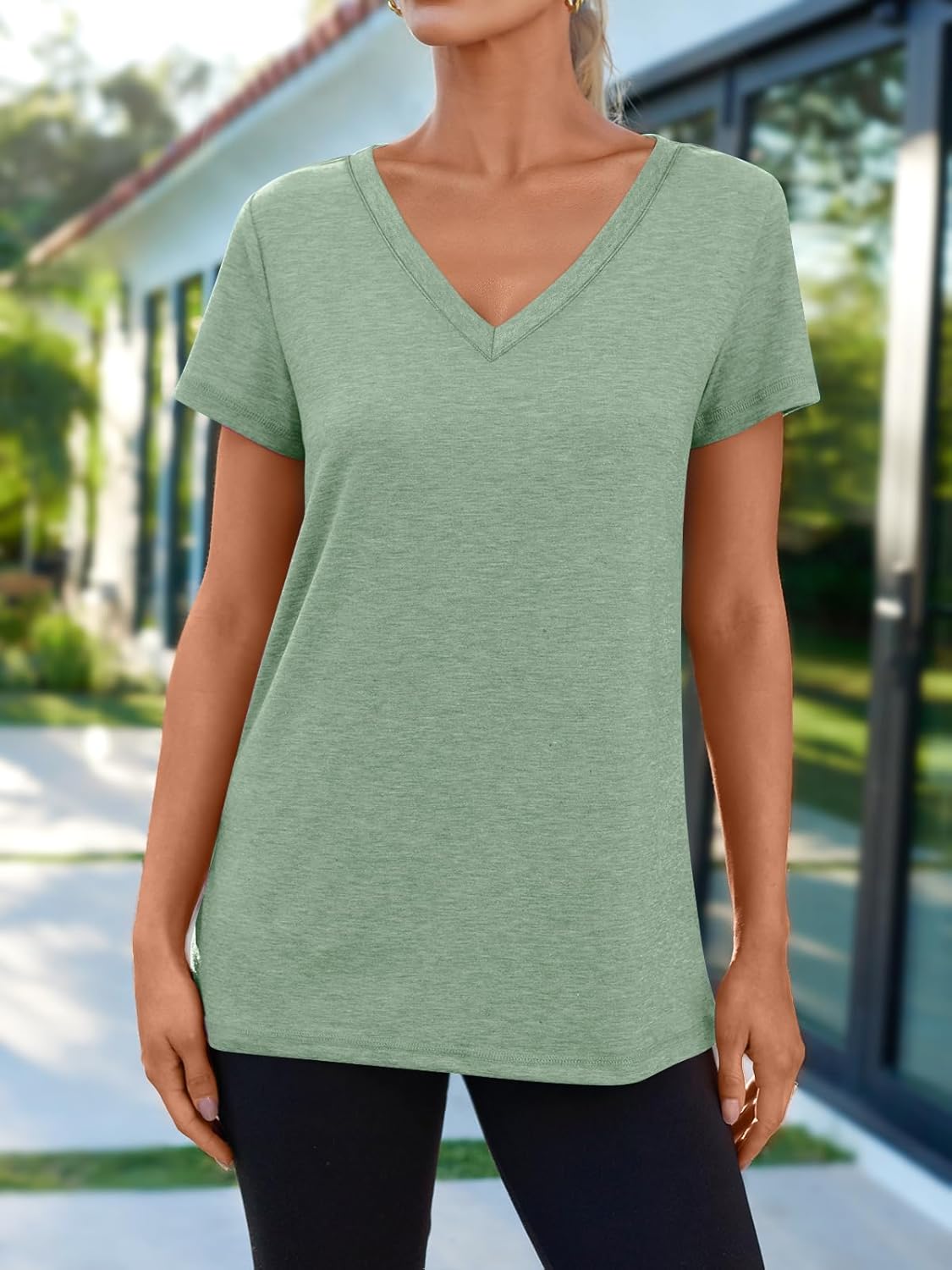 T Shirts Short Sleeve V Neck Tees Tops for Women Fashion Trendy Lightweight Soft Casual Summer Outfits Clothes - Image 2