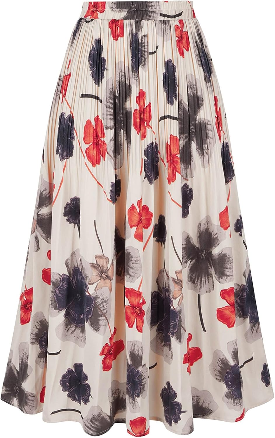Womens Skirt Leopard Print Midi Long Shirring Pleated Skirts High Waisted A Line Skirts