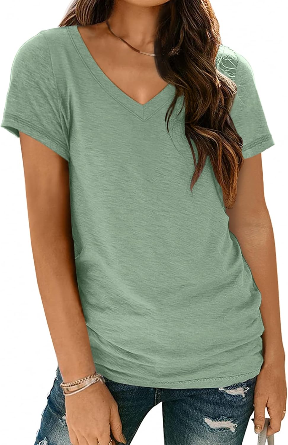 T Shirts Short Sleeve V Neck Tees Tops for Women Fashion Trendy Lightweight Soft Casual Summer Outfits Clothes
