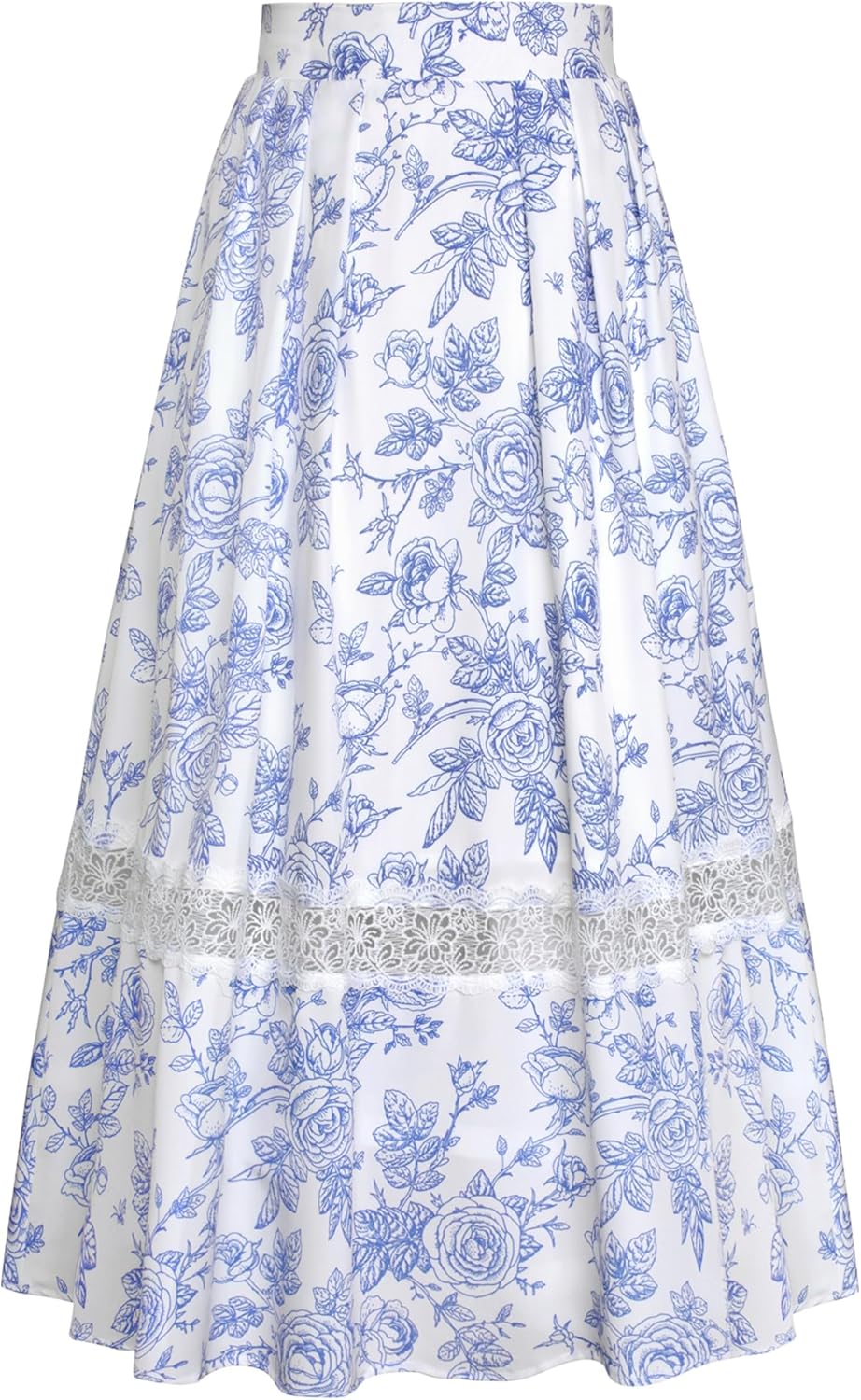 Women Floral Skirt High Waist Flowy A-Line Midi Skirts Casual Summer Trendy with Pockets
