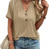 Womens Tops Trendy V Neck Button Down Short Sleeve Tshirts Business Casual Basic Tee Loose Fit